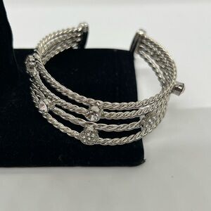 Cookie Lee Bracelet Open Cuff Rhinestone Stations Silver